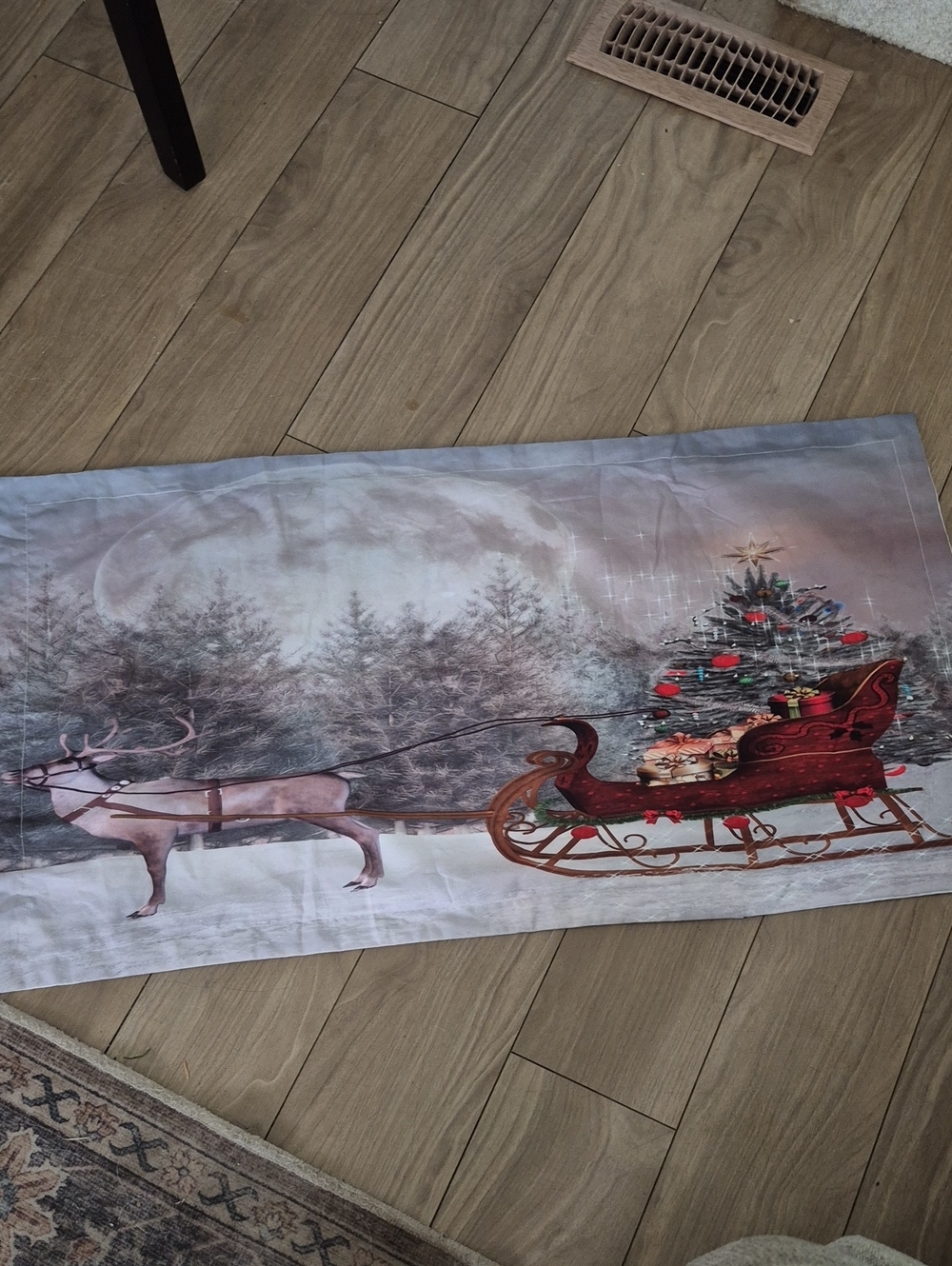Holiday Reindeer Sleigh King Size Pillow Case White, Red, Green